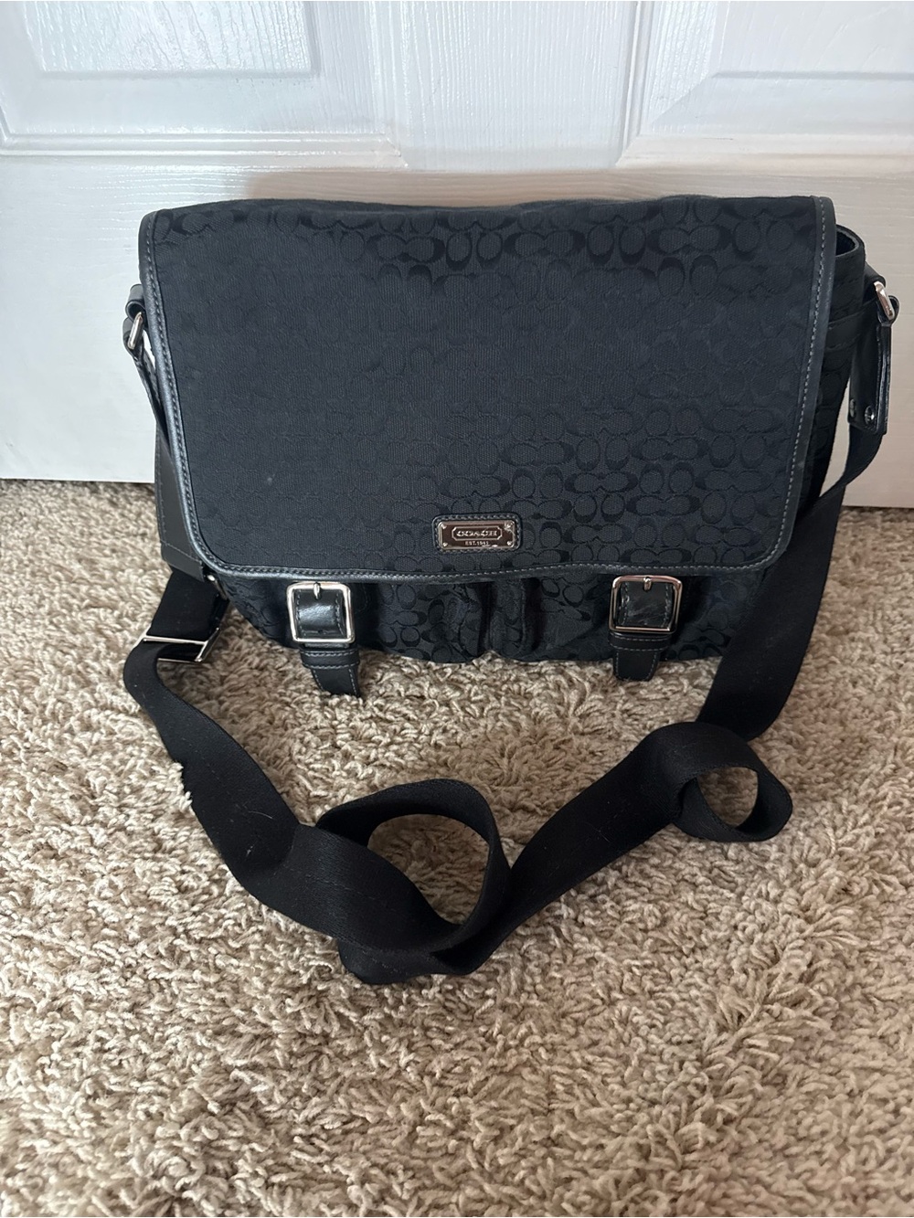 Coach Black Signature Messenger Bag with Adjustable Strap